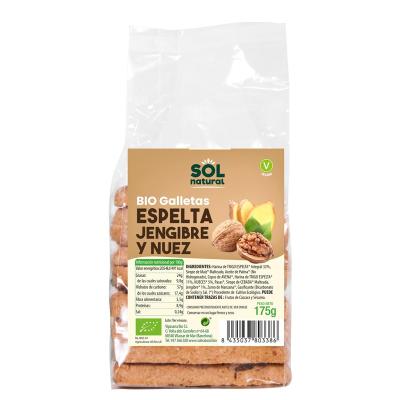 Galletas de espelta con jengibre y nueces bio 175g Sol Natural