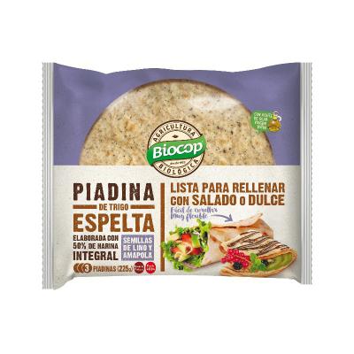 Piadina de trigo espelta con semillas de lino y amapola Bio 225g Biocop