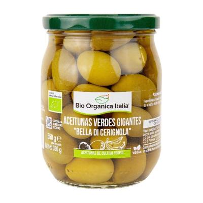 Aceitunas verdes gigantes bella di Cerignola Bio 550g Organica Italia