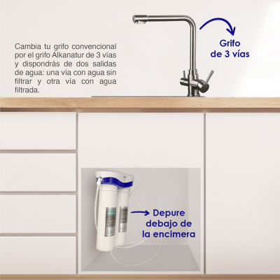 Sistema de ultrafiltración  Alkanatur bajo encimera  con grifo de 3 vías