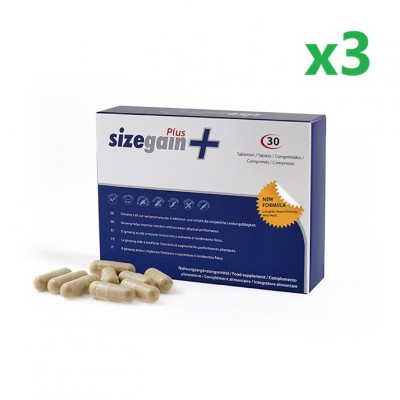 Superpack Nuevo SizeGain Plus, fórmula mejorada para aumentar la virilidad y potencia sexual x3 30 comprimidos